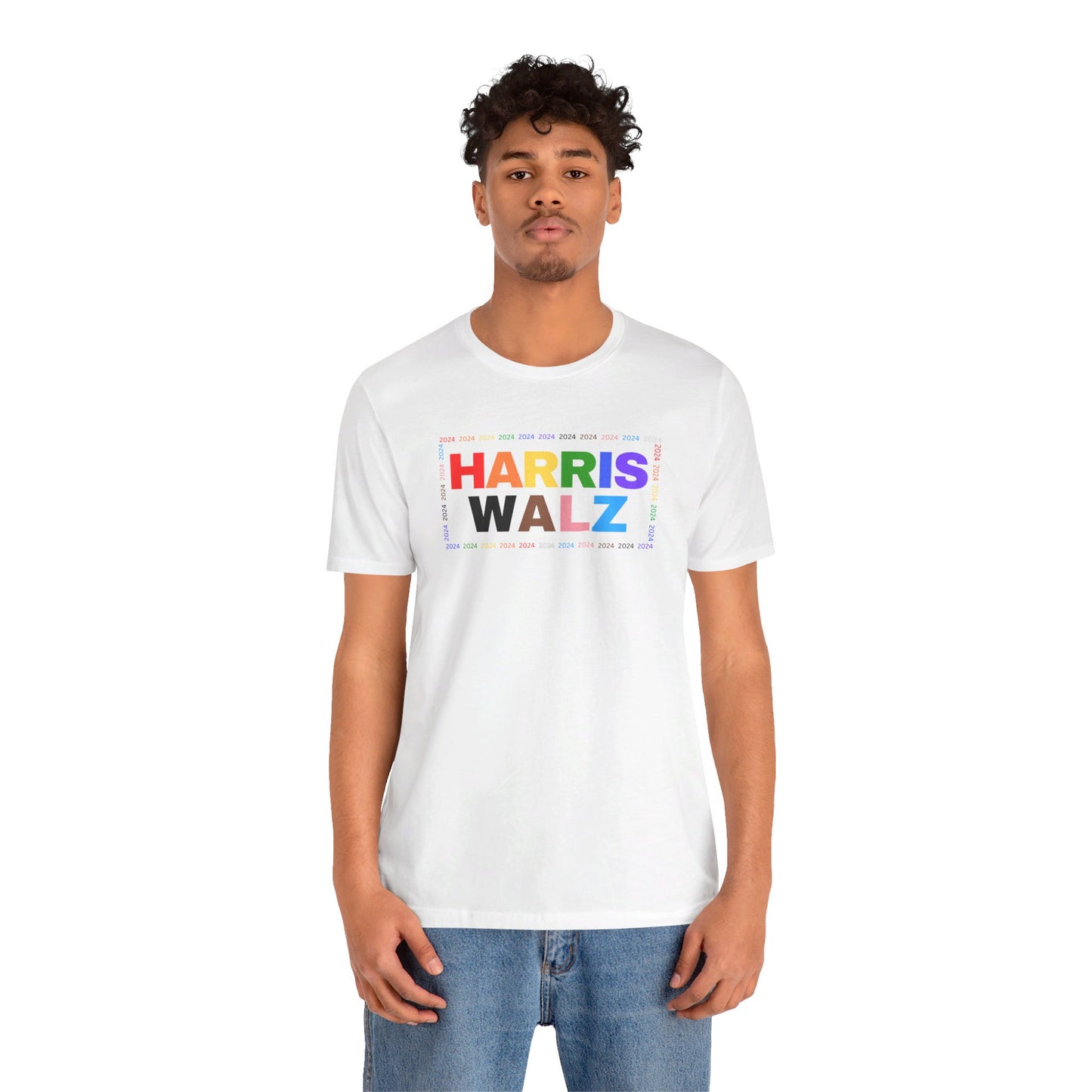 Harris Walz LGBTQ+ Rainbow Print | Unisex Jersey Short Sleeve Tee