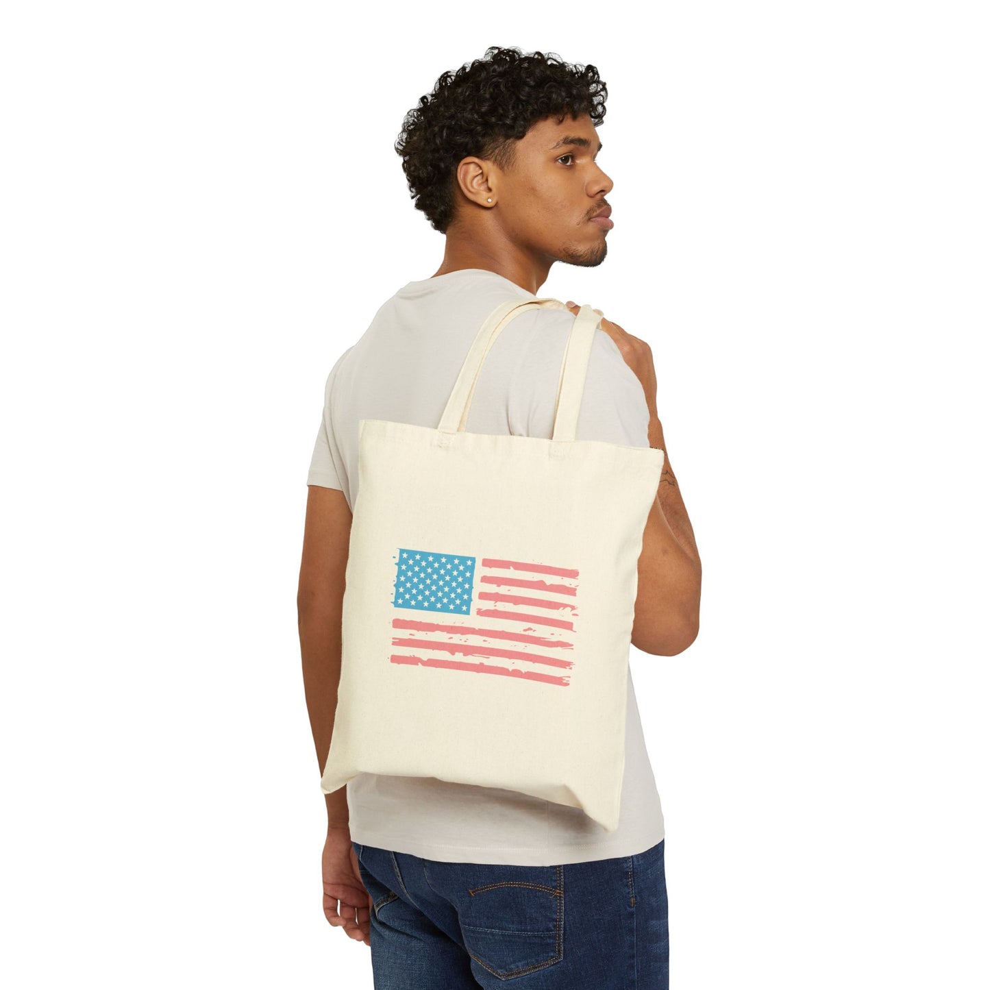 Trans Pride American Flag Cotton Canvas Tote Bag