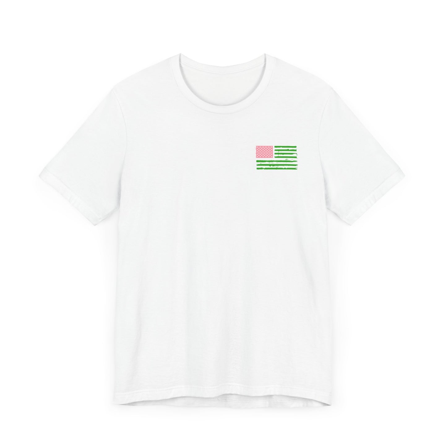 Salmon Pink and Apple Green Harris for President (Front Flag) | Unisex Jersey Short Sleeve Tee