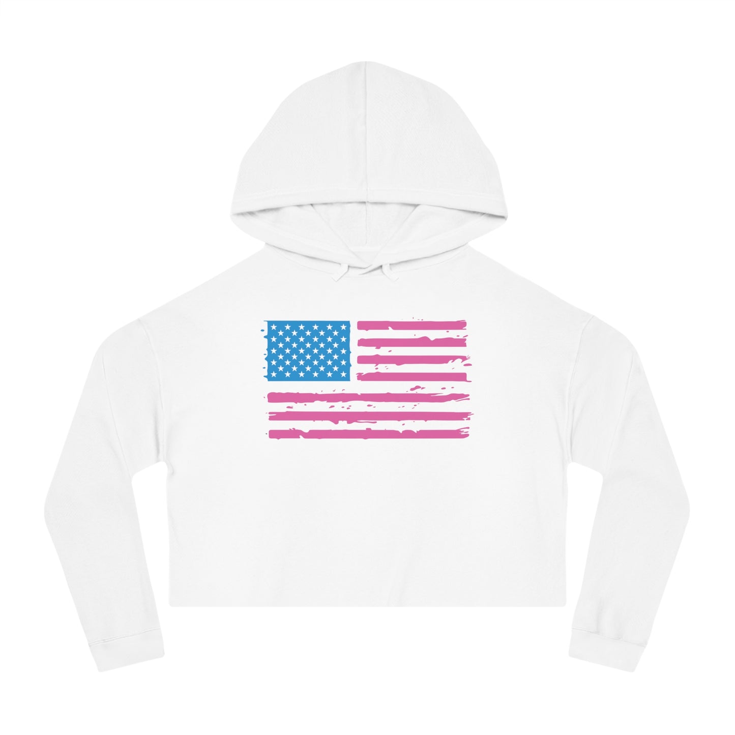 Pink and Blue American Flag Women’s Cropped Hooded Sweatshirt