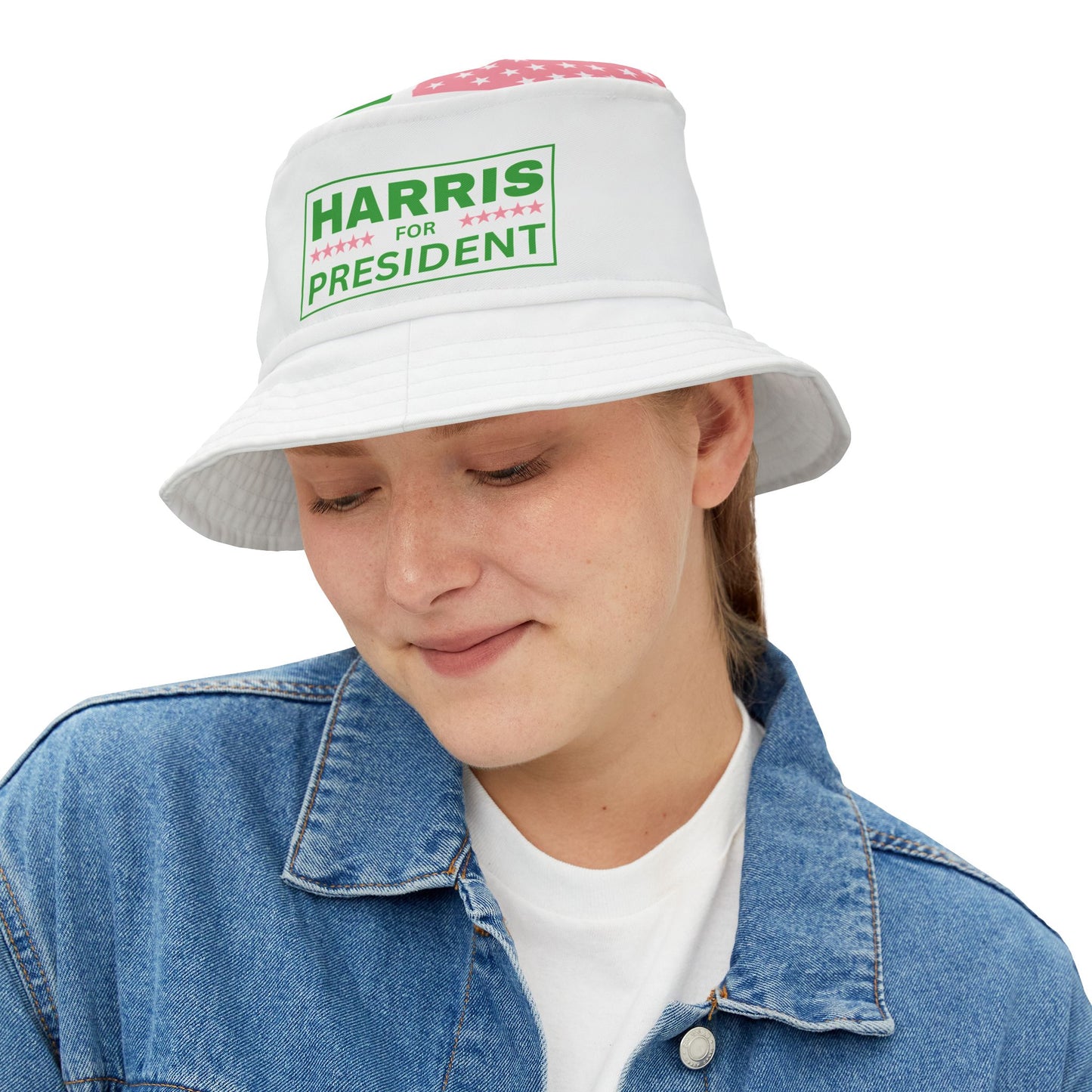 Salmon Pink and Apple Green Harris for President Bucket Hat (AOP)