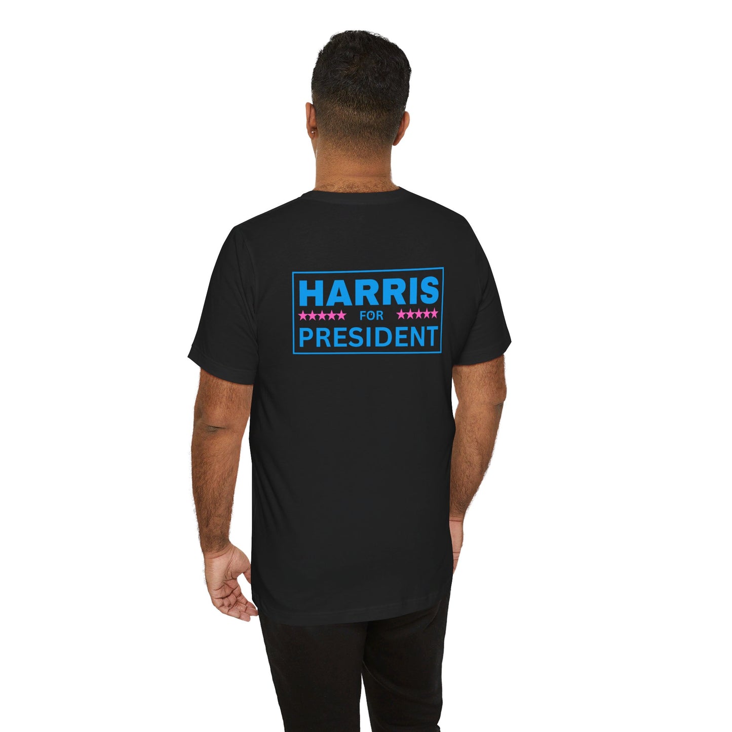 Pink and Blue Harris for President (Front Flag) | Unisex Jersey Short Sleeve Tee