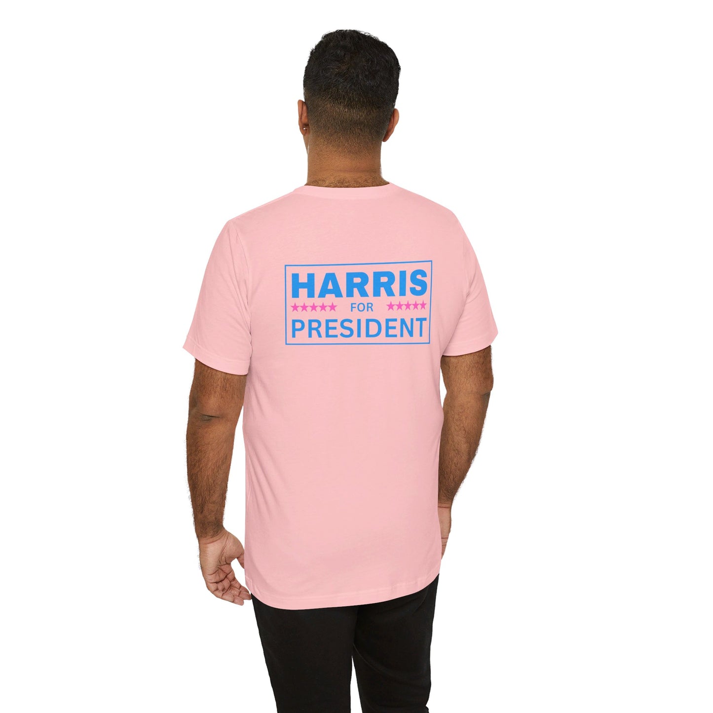 Pink and Blue Harris for President (Front Flag) | Unisex Jersey Short Sleeve Tee