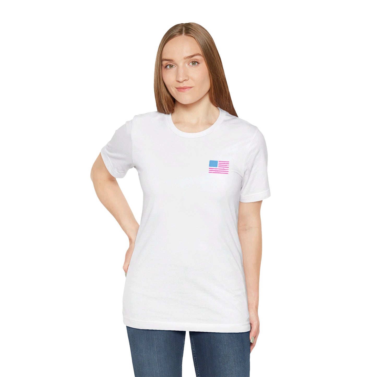 Pink and Blue Harris for President (Front Flag) | Unisex Jersey Short Sleeve Tee