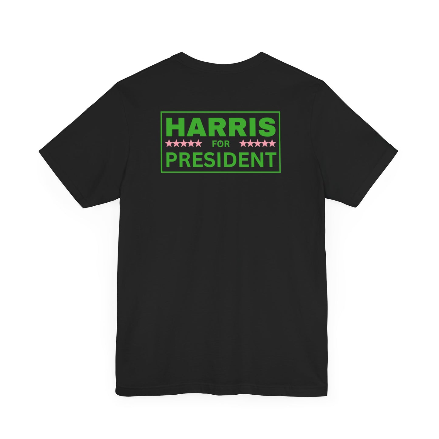 Salmon Pink and Apple Green Harris for President (Front Flag) | Unisex Jersey Short Sleeve Tee