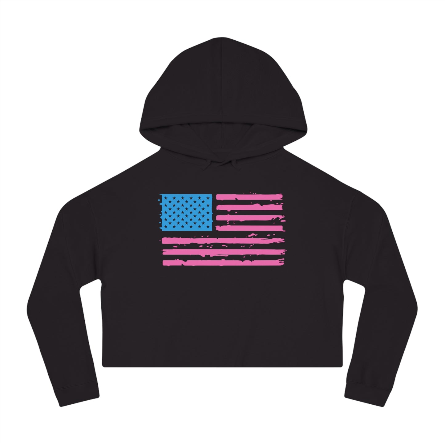 Pink and Blue American Flag Women’s Cropped Hooded Sweatshirt