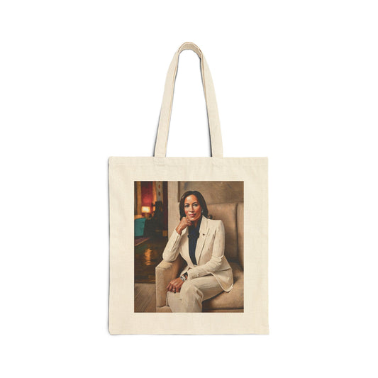 Kamala Harris Oil Print Cotton Canvas Tote Bag