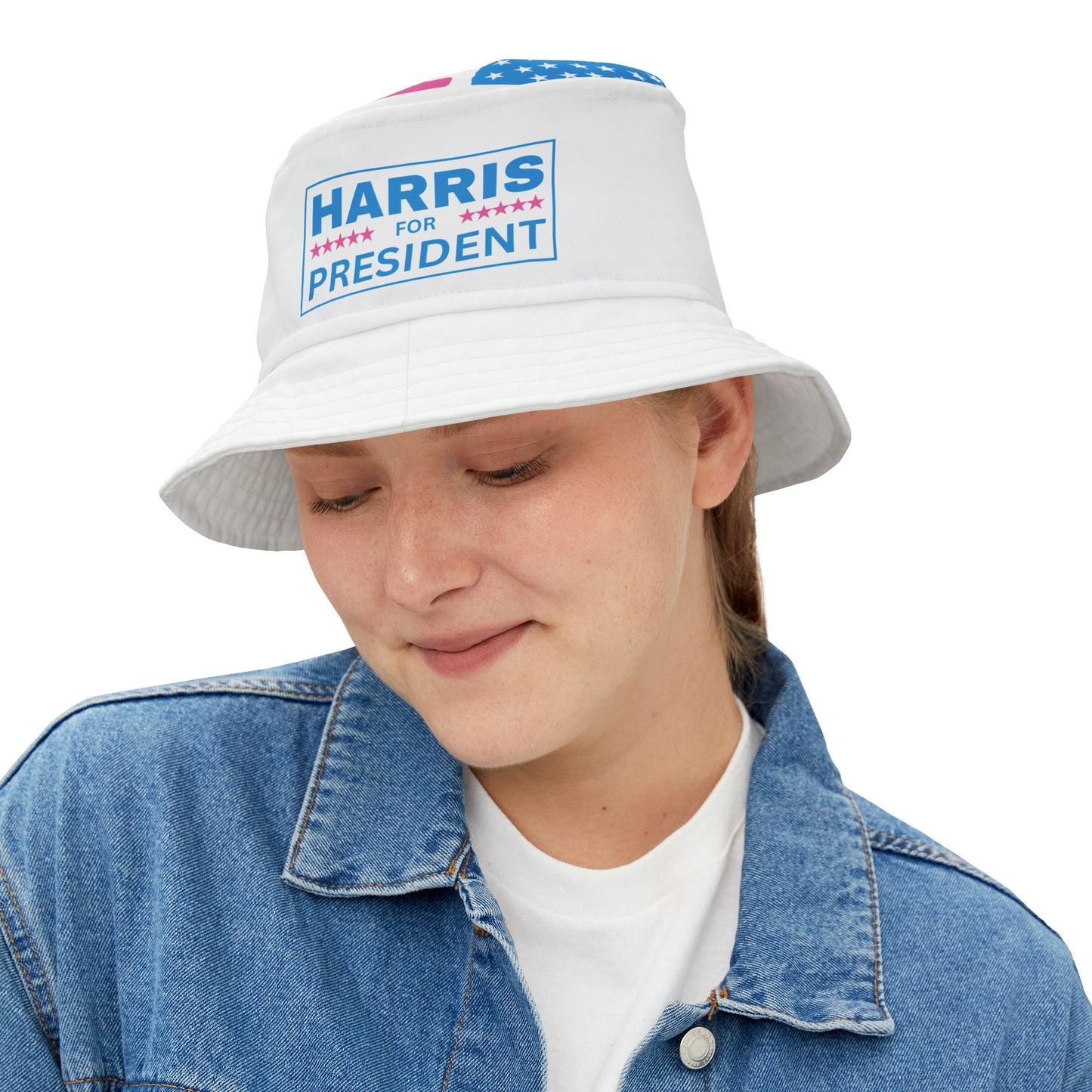 Pink and Blue Harris for President Bucket Hat (AOP)