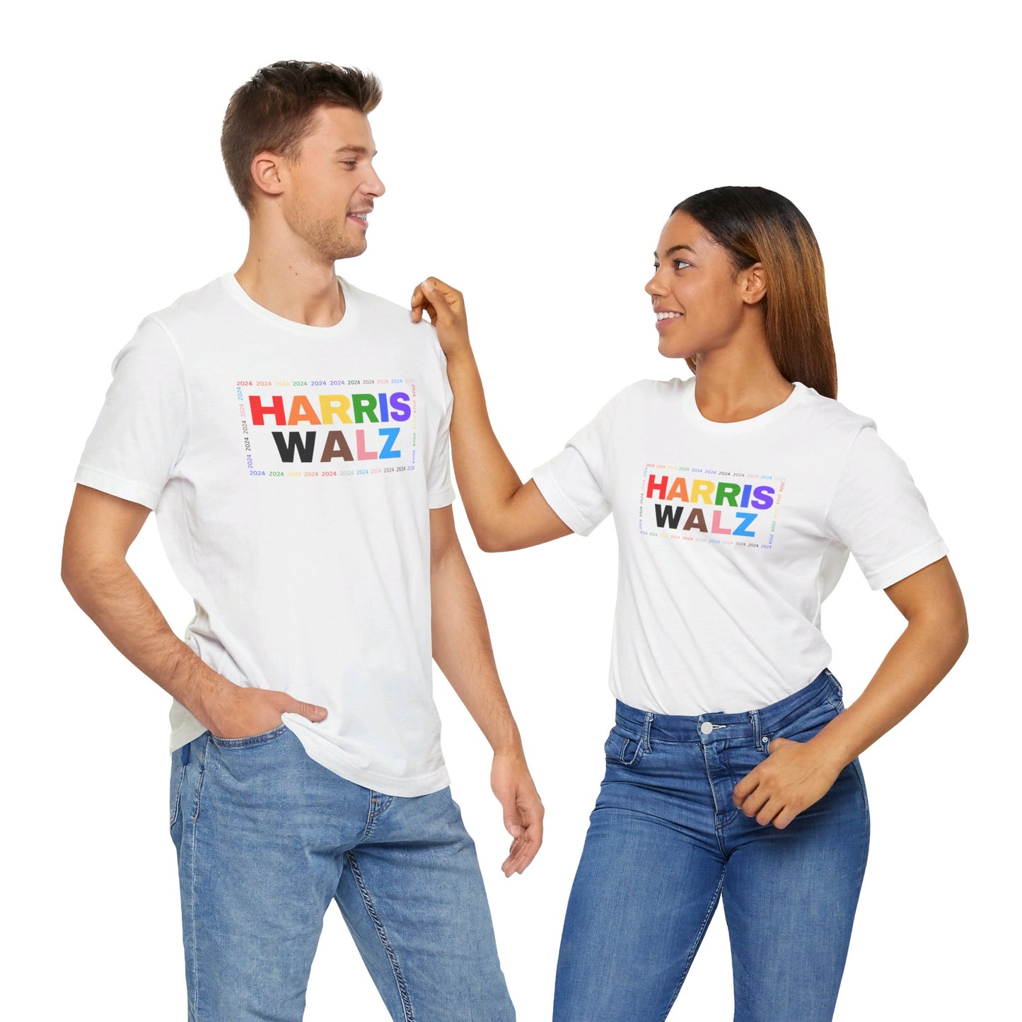 Harris Walz LGBTQ+ Rainbow Print | Unisex Jersey Short Sleeve Tee