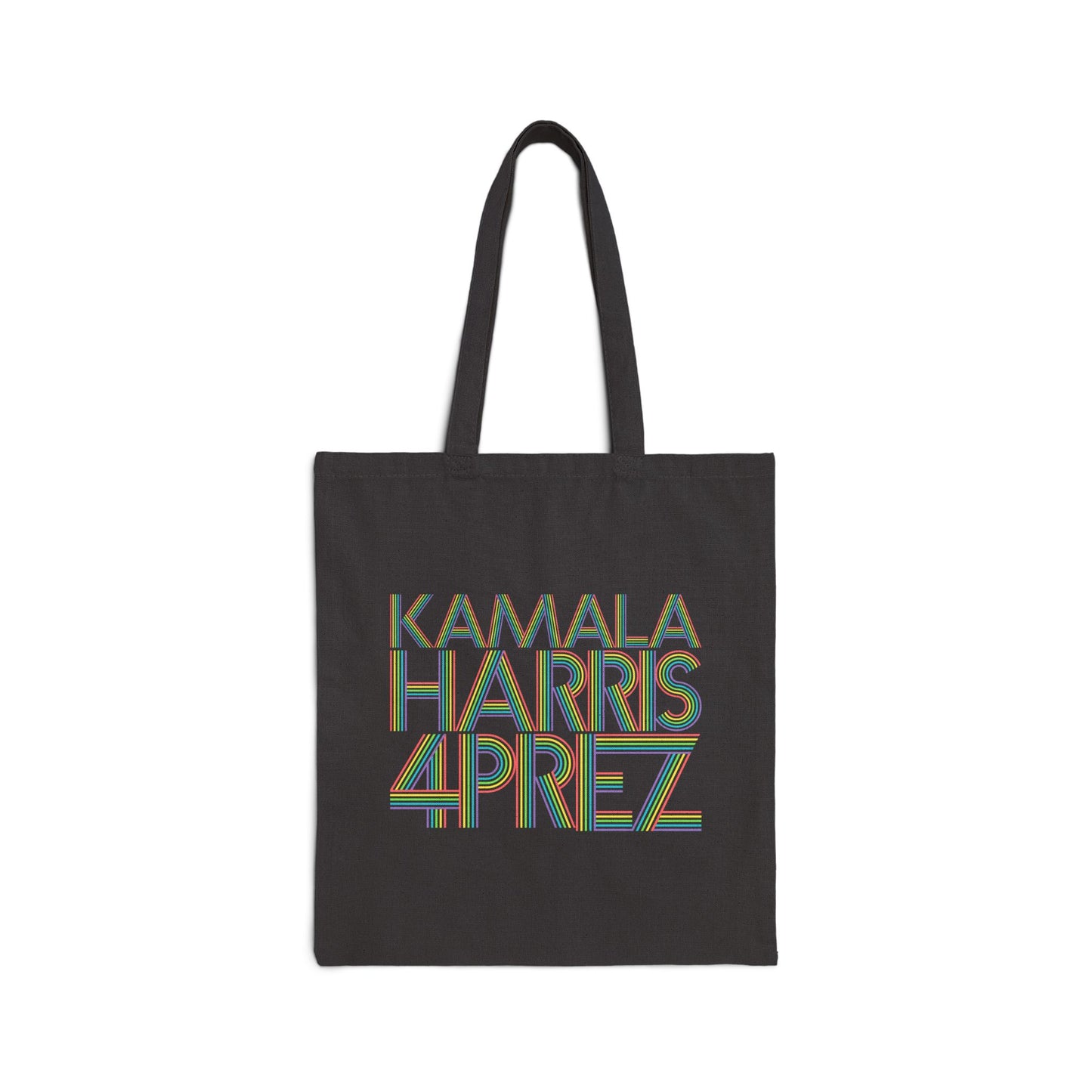 Kamala Harris 4 Prez Linear Rainbow Letters Cotton Canvas Tote Bag