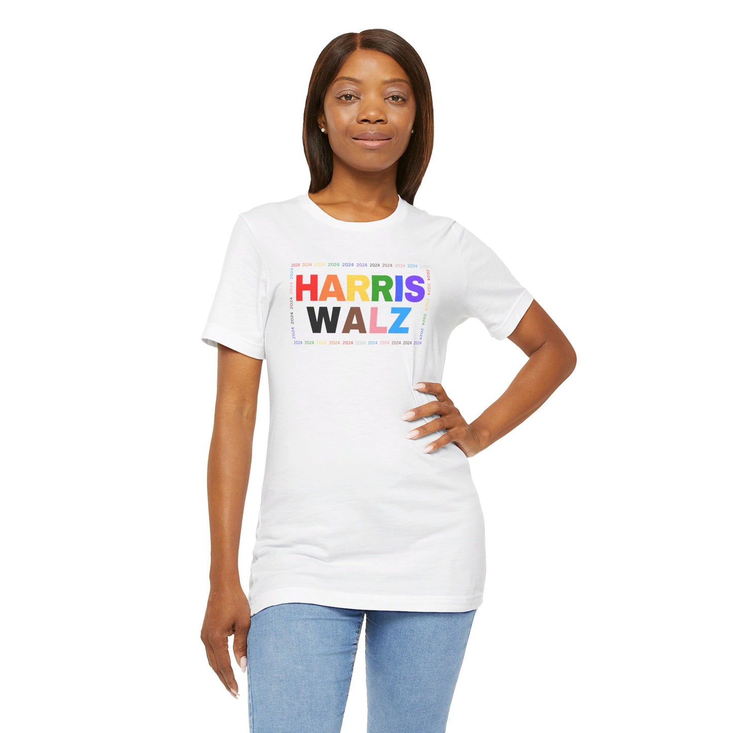 Harris Walz LGBTQ+ Rainbow Print | Unisex Jersey Short Sleeve Tee