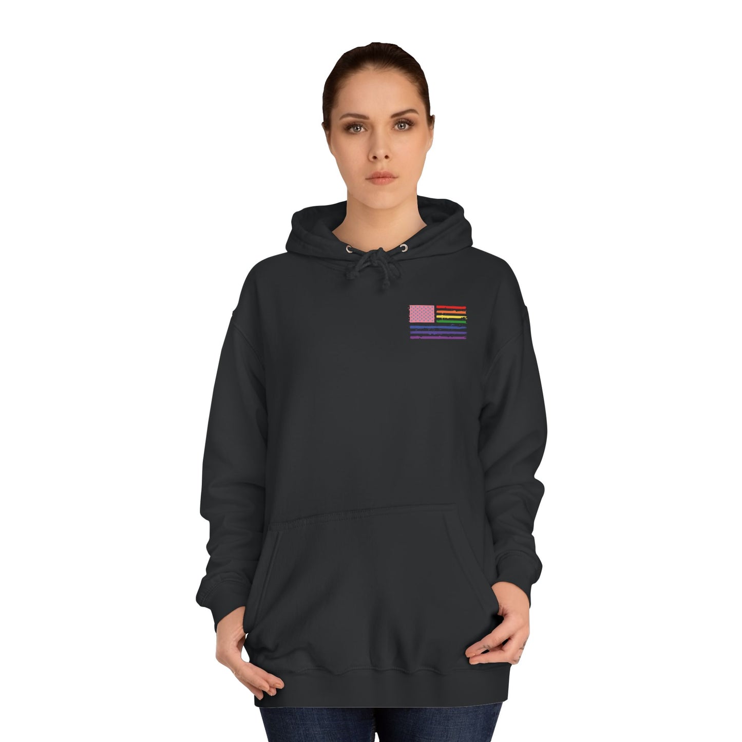 Rainbow American Flag Harris Walz Unisex Hoodie