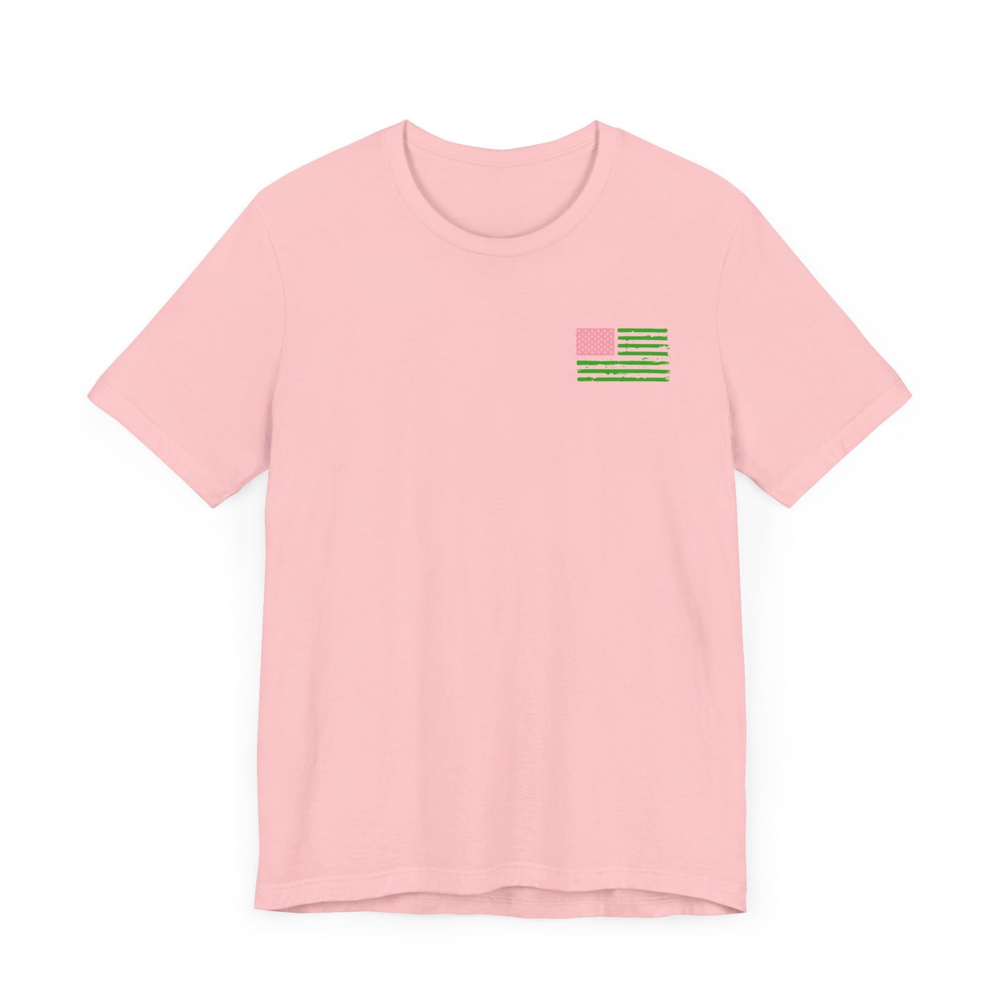 Salmon Pink and Apple Green Harris for President (Front Flag) | Unisex Jersey Short Sleeve Tee