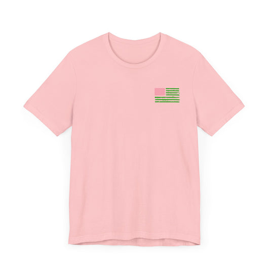 Salmon Pink and Apple Green Harris for President (Front Flag) | Unisex Jersey Short Sleeve Tee