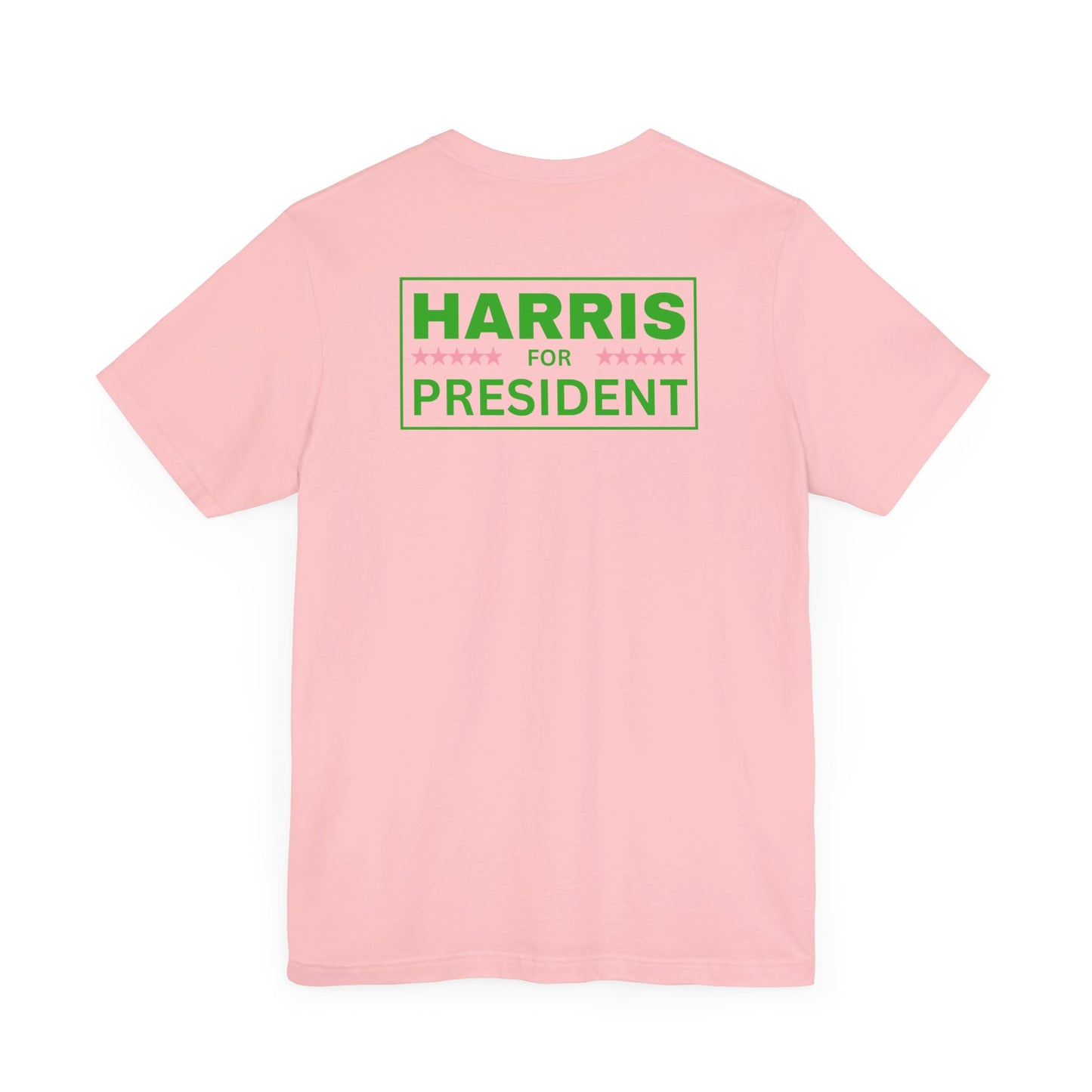 Salmon Pink and Apple Green Harris for President (Front Flag) | Unisex Jersey Short Sleeve Tee