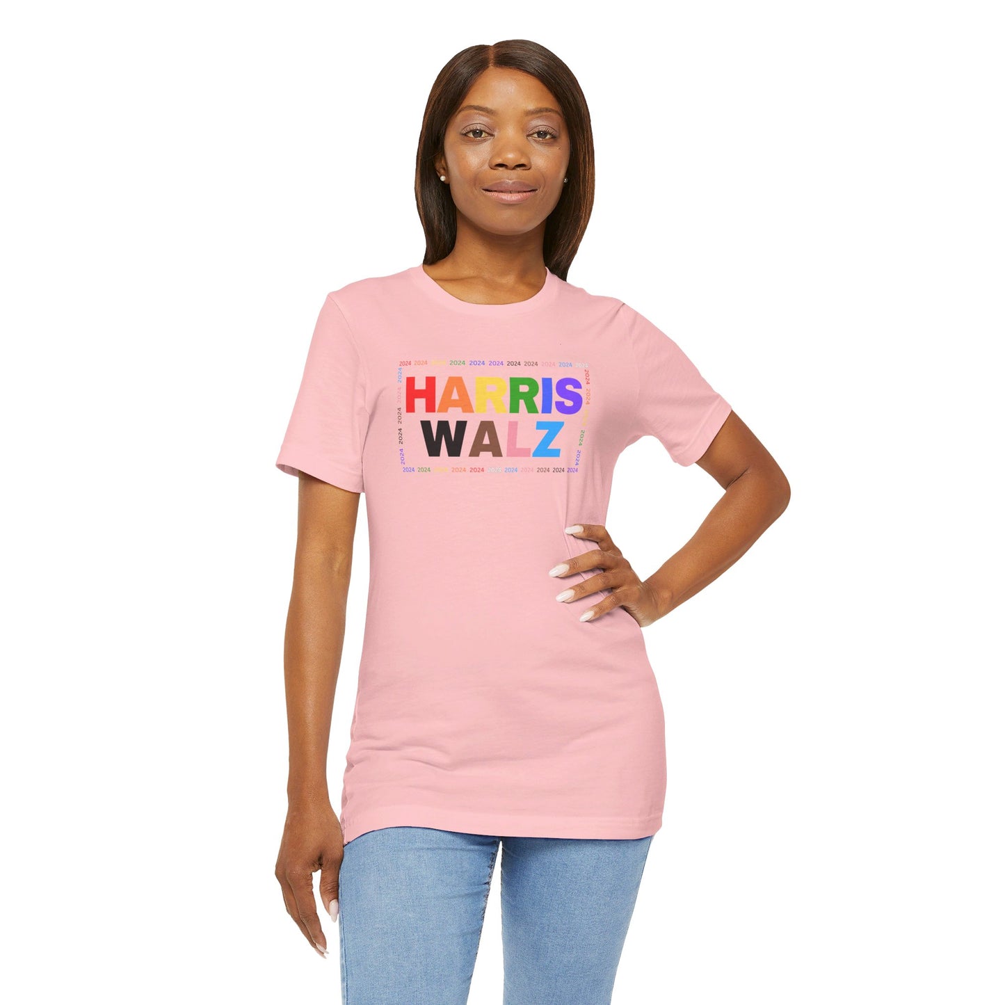 Harris Walz LGBTQ+ Rainbow Print | Unisex Jersey Short Sleeve Tee