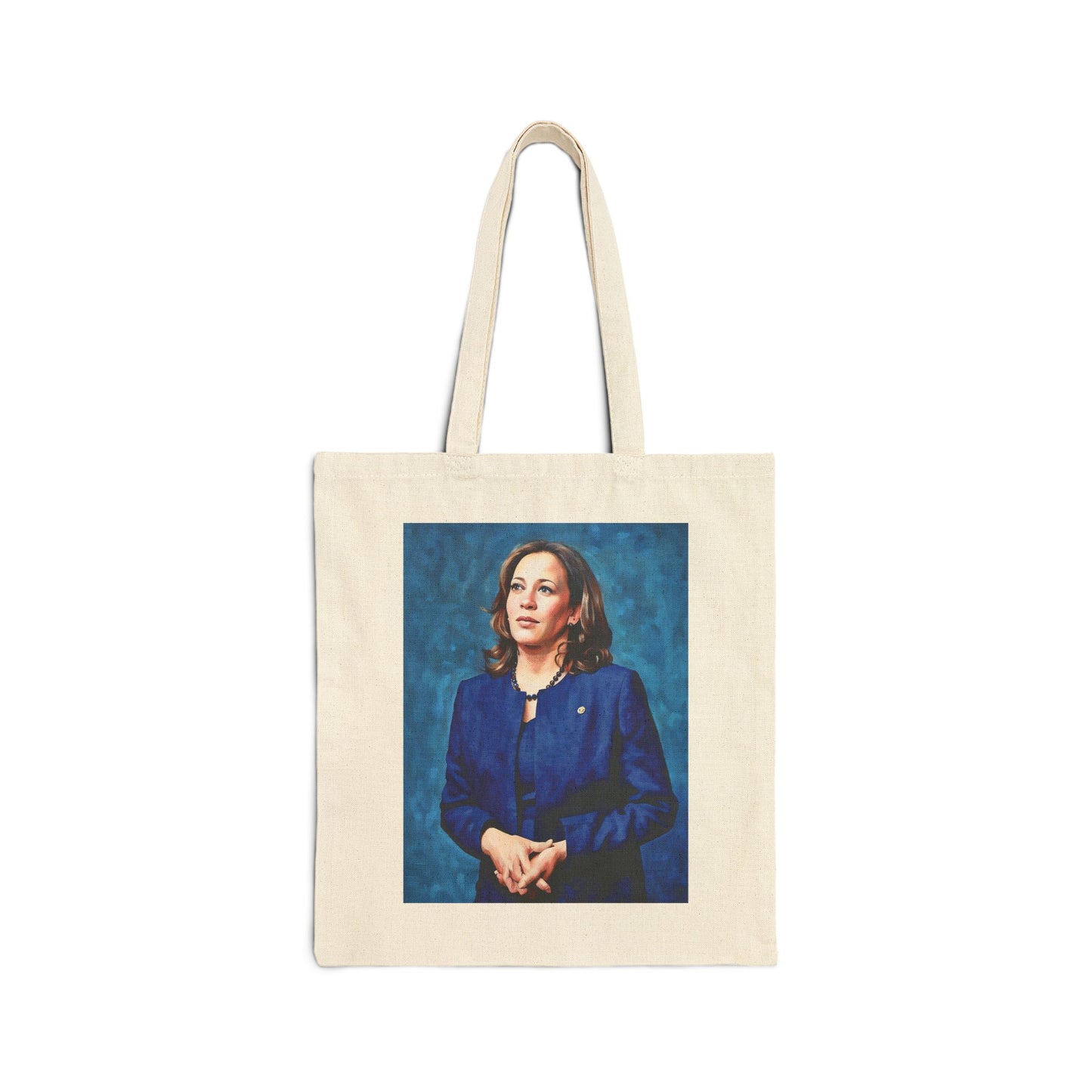 Kamala Harris Blue Oil Portrait (1-side) Cotton Canvas Tote Bag