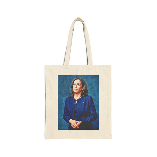 Kamala Harris Blue Oil Portrait (1-side) Cotton Canvas Tote Bag