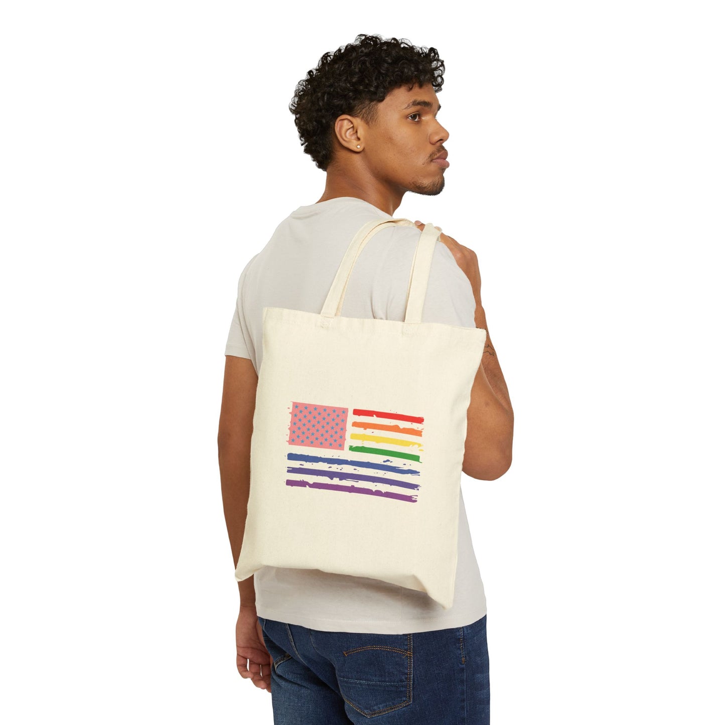 Rainbow and Trans Pride American Flag Cotton Canvas Tote Bag